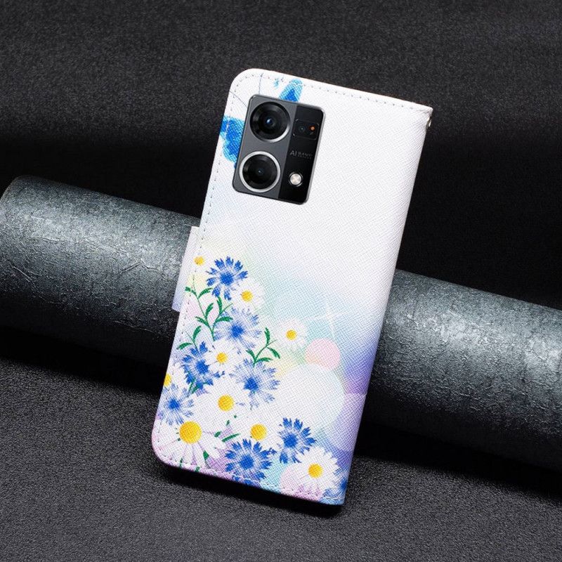 Kožené Puzdro Oppo Reno 7 Akvarelové Motýle