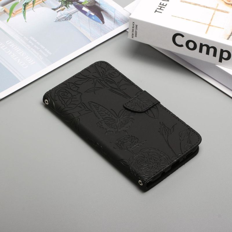 Kožené Puzdro Oppo Reno 7 Motýle A Ramenný Popruh