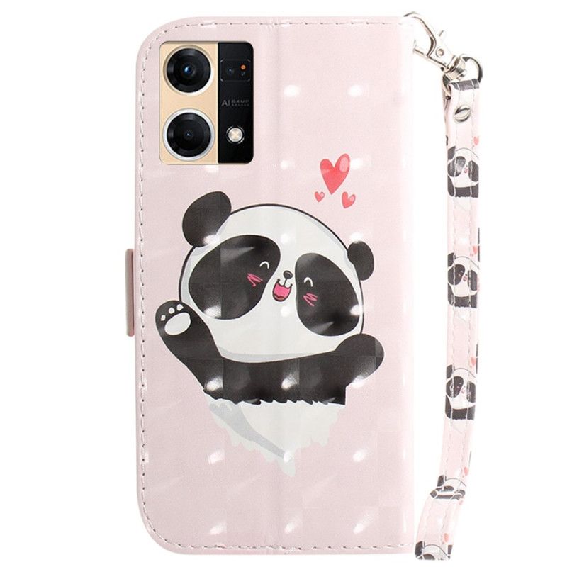 Kožené Puzdro Oppo Reno 7 Panda Love With Lanyard