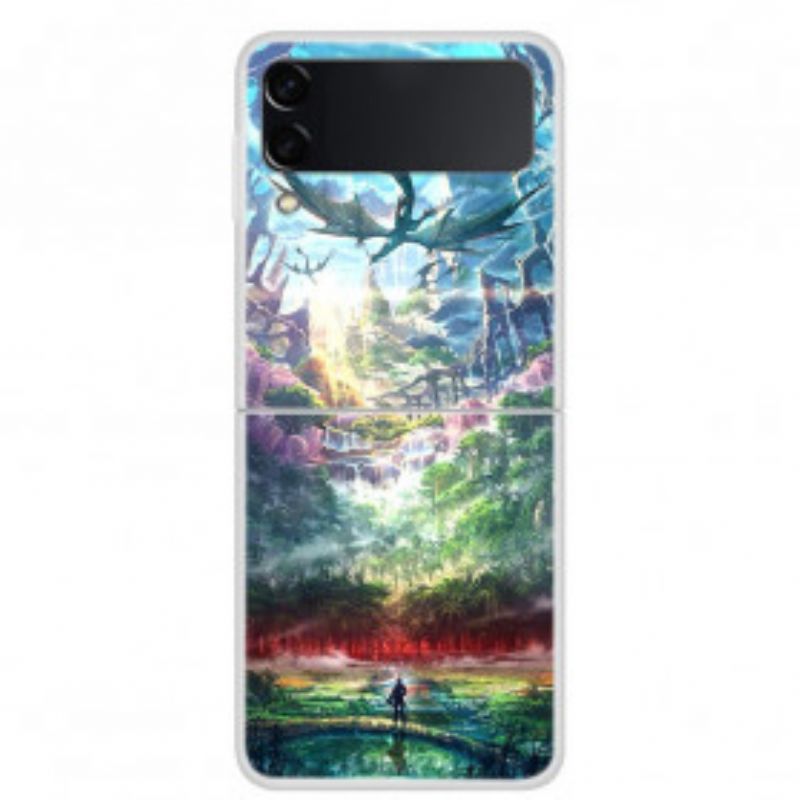 Flipové Puzdro Samsung Galaxy Z Flip 3 5G Kožené Puzdro Drak