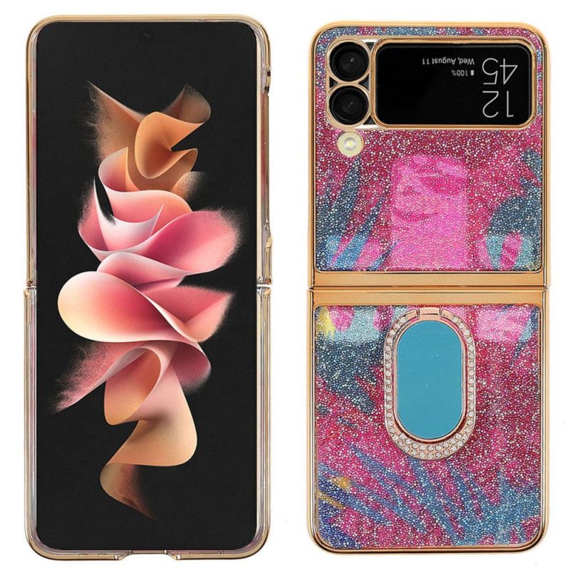 Flipové Puzdro Samsung Galaxy Z Flip 3 5G Kožené Puzdro Efektné Kamene S Podporou Prsteňa