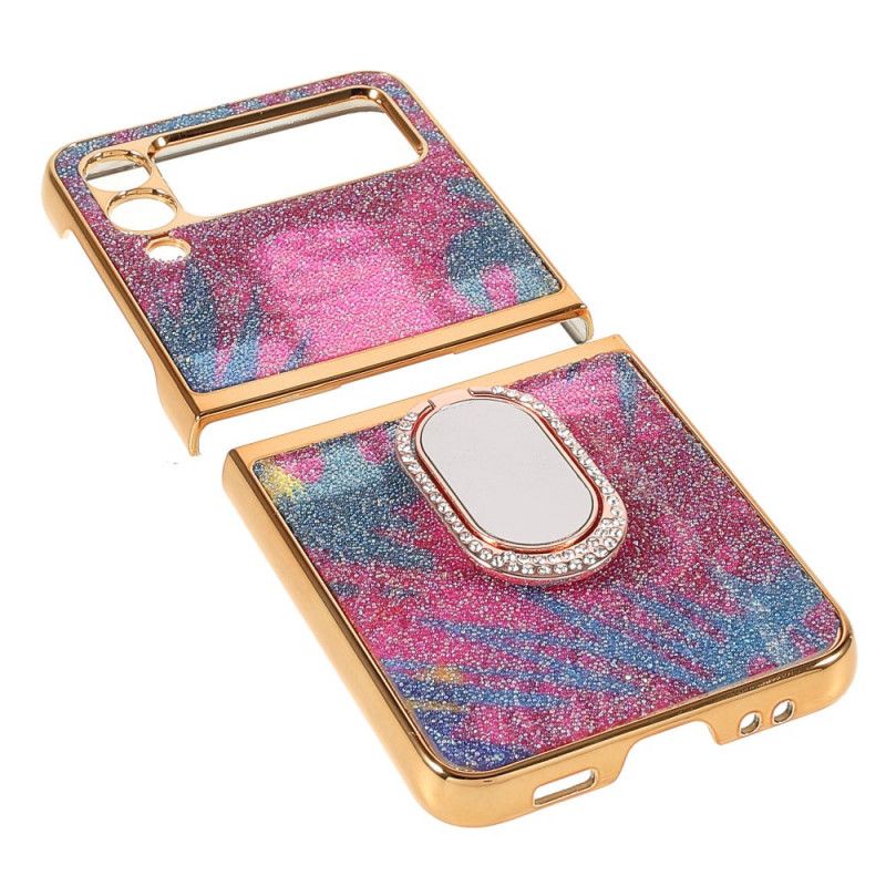 Flipové Puzdro Samsung Galaxy Z Flip 3 5G Kožené Puzdro Efektné Kamene S Podporou Prsteňa