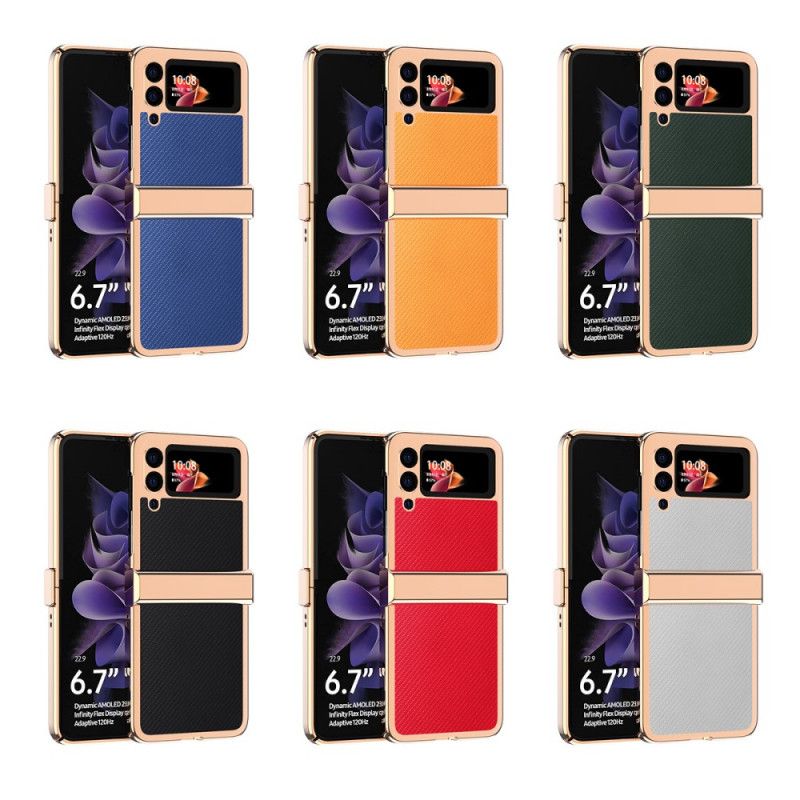 Flipové Puzdro Samsung Galaxy Z Flip 3 5G Kožené Puzdro Uhlíkové Vlákno 3 Kusy