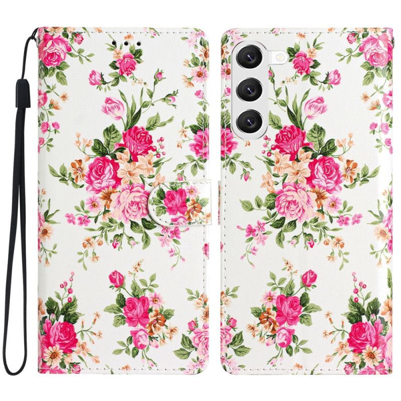 Puzdro Na Samsung Galaxy S24 5g Červené Kvety S Remienkom