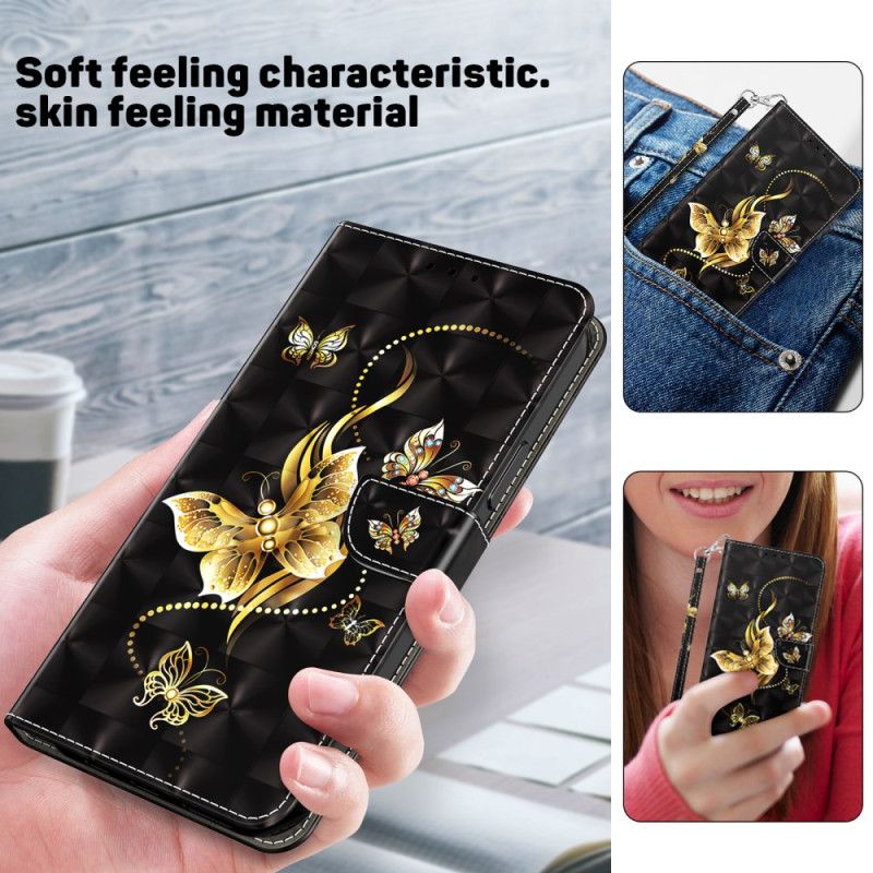 Puzdro Na Samsung Galaxy S24 5g Zlaté Motýle S Remienkom