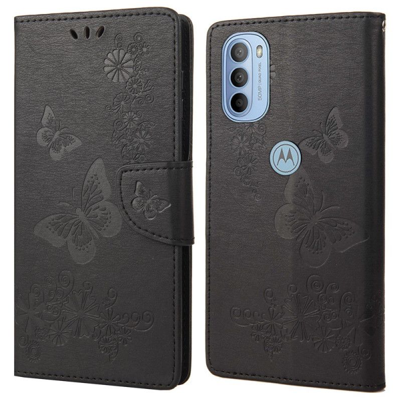 Kožené Puzdro Moto G51 5G Nádherné Motýle Na Remienku
