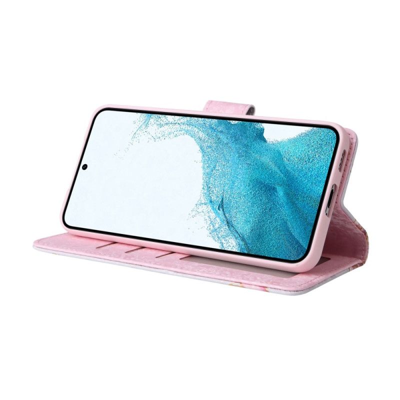Flipové Puzdro Samsung Galaxy S23 5G Rfid Kvety So Šnúrkou