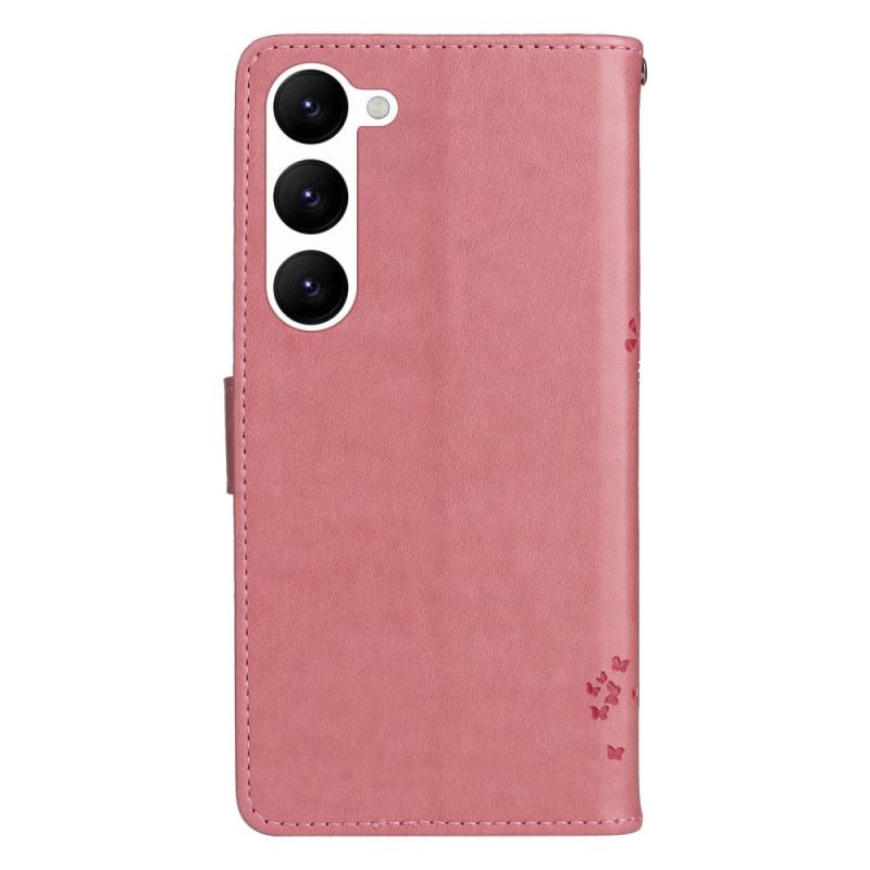 Kožené Puzdro Samsung Galaxy S23 5G Mačací Strom So Šnúrkou