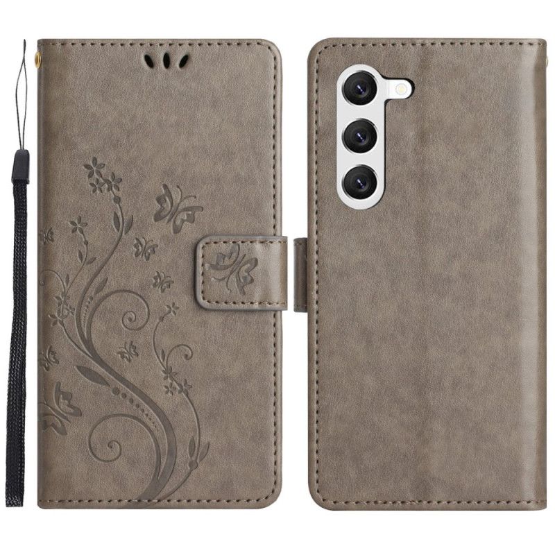 Kožené Puzdro Samsung Galaxy S23 5G Strappy Kvetinová