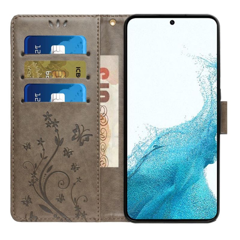 Kožené Puzdro Samsung Galaxy S23 5G Strappy Kvetinová