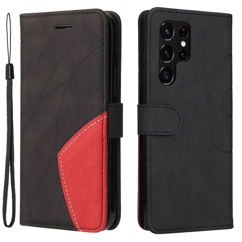 Kožené Puzdro Samsung Galaxy S23 Ultra 5G Dvojfarebný Remienok
