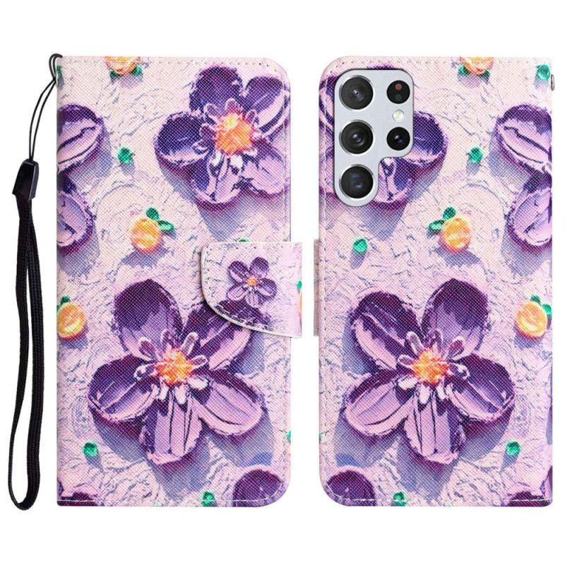 Kožené Puzdro Samsung Galaxy S23 Ultra 5G Iba Strap Flowers