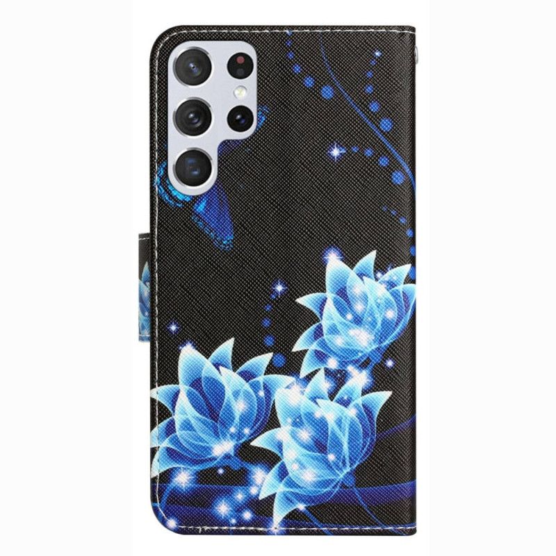 Kožené Puzdro Samsung Galaxy S23 Ultra 5G Motýle Na Remienku