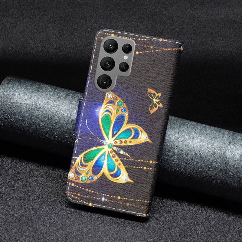 Kožené Puzdro Samsung Galaxy S23 Ultra 5G Zlatý Motýľ