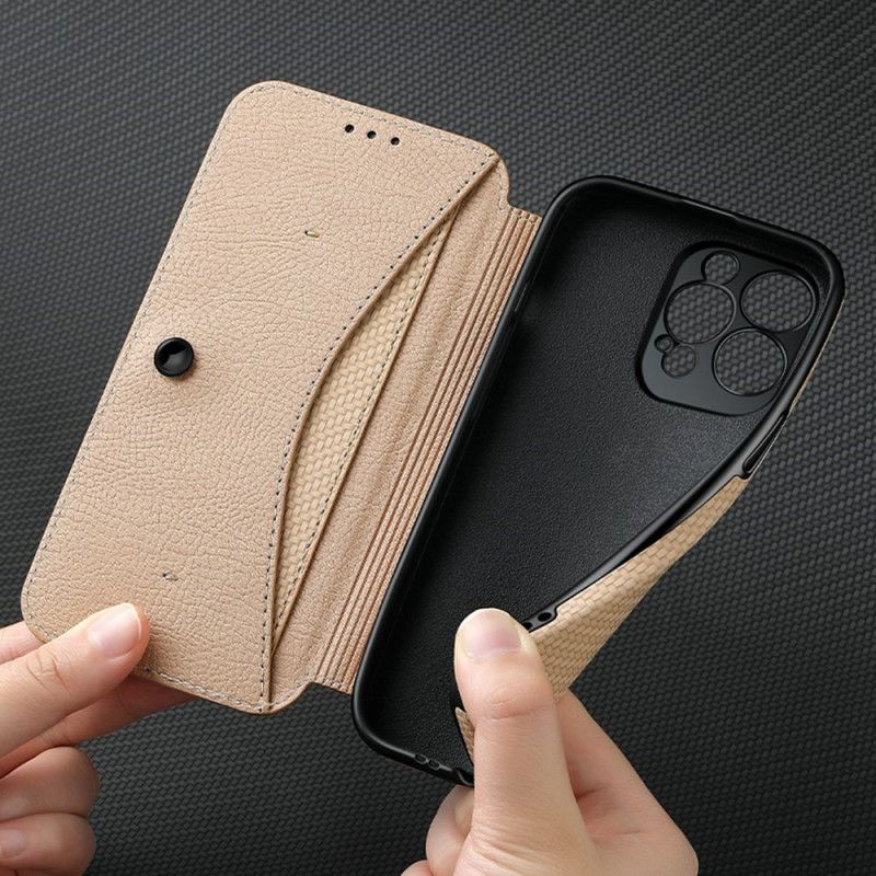 Flipové Puzdro iPhone 14 Pro Max Kožené Puzdro Prísavka Z Uhlíkových Vlákien