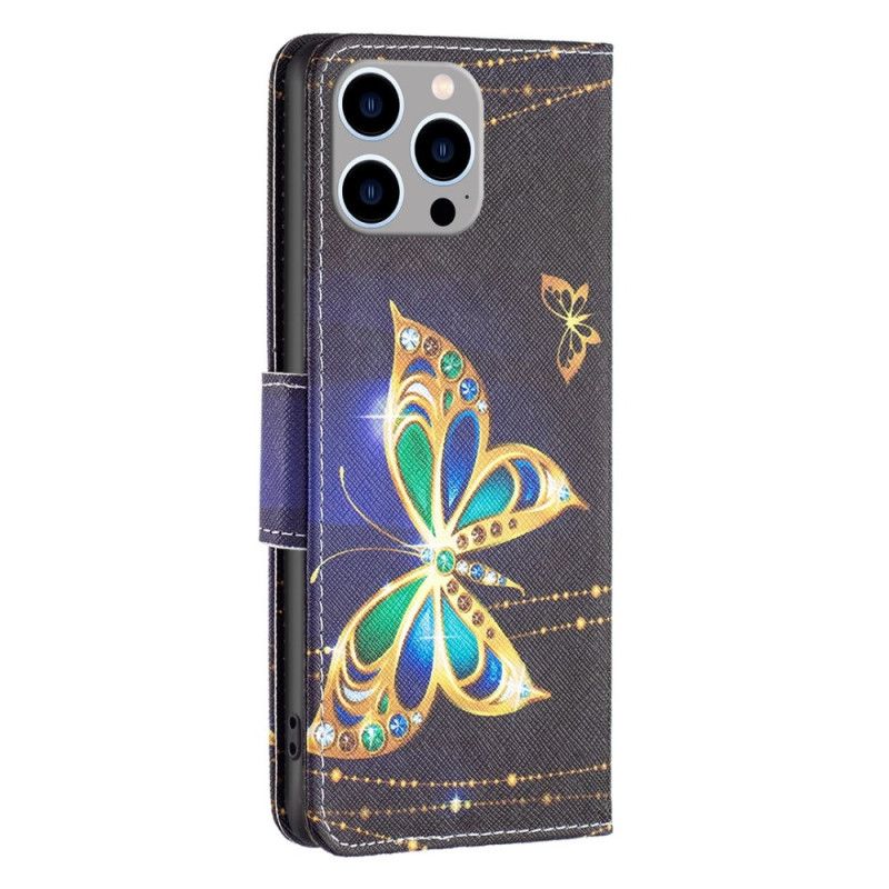Flipové Puzdro iPhone 14 Pro Max Zlatý Motýľ