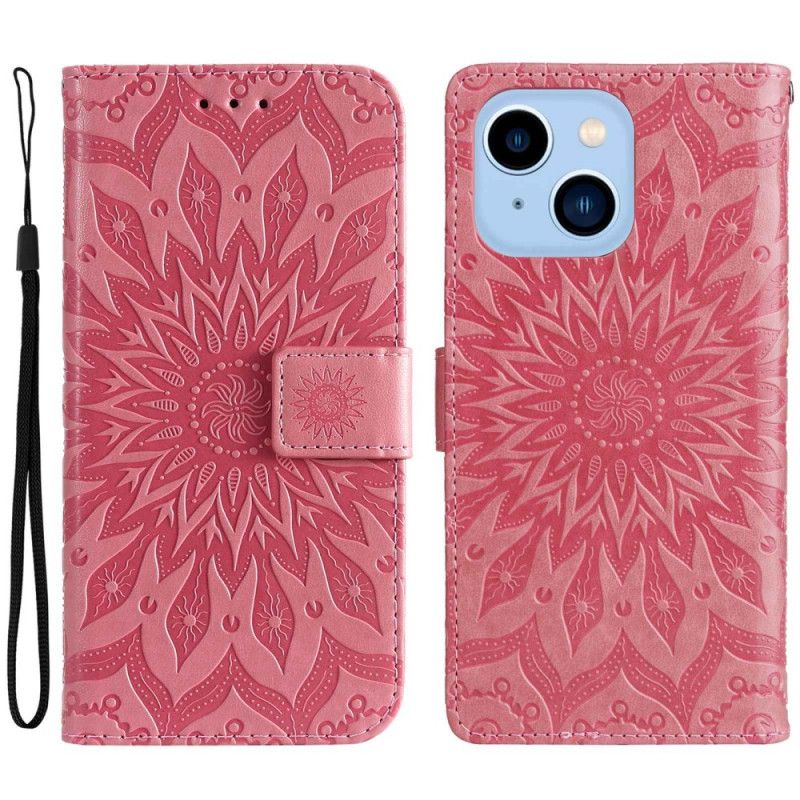 Kožené Puzdro iPhone 14 Pro Max Mandala Sun So Šnúrkou