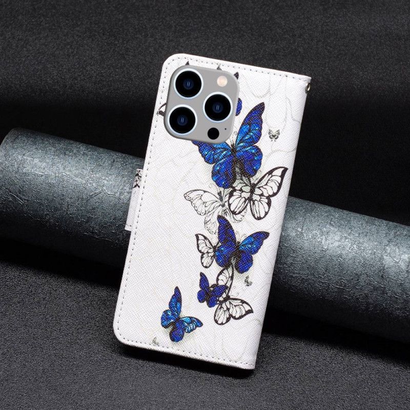 Kožené Puzdro iPhone 14 Pro Max Motýle V Lete