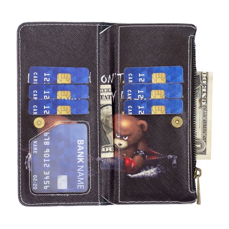 Kožené Puzdro iPhone 14 Pro Max Nebezpečný Medveď Na Zips