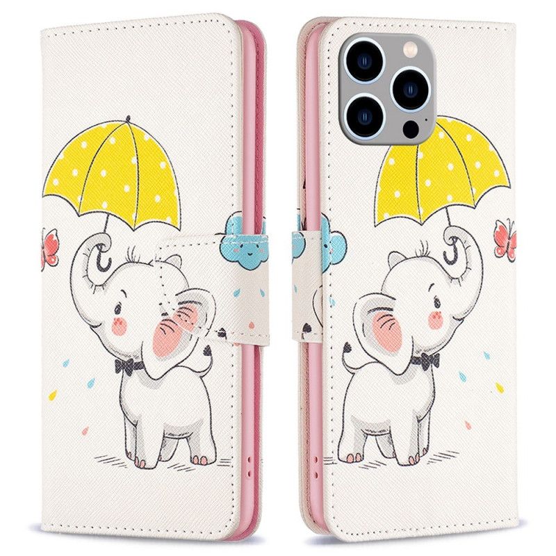 Kožené Puzdro iPhone 14 Pro Max Slon V Daždi