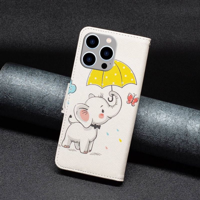 Kožené Puzdro iPhone 14 Pro Max Slon V Daždi