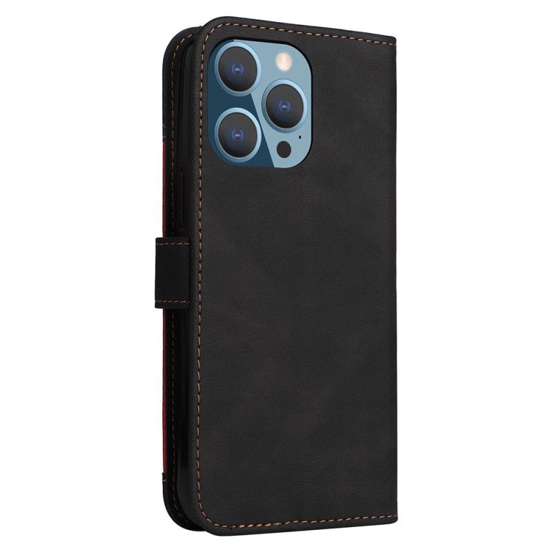 Kožené Puzdro iPhone 14 Pro Max Trojfarebný Remienok