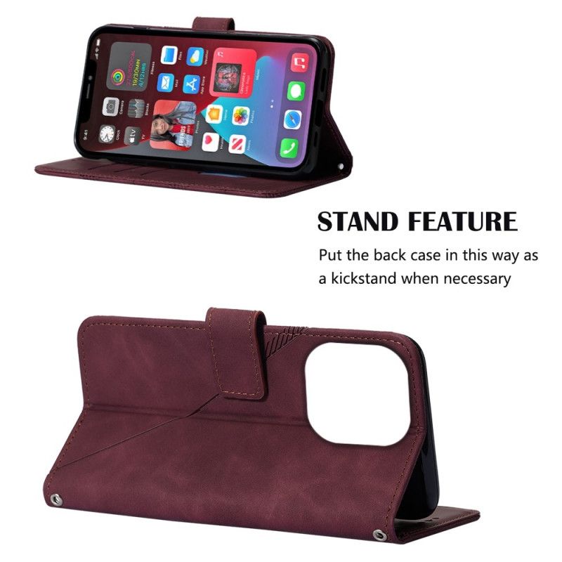 Kožené Puzdro iPhone 14 Pro Max Trojuholníky Popruhov
