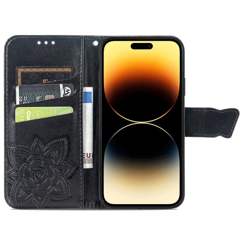 Kožené Puzdro iPhone 15 Pro Barokový Motýľ
