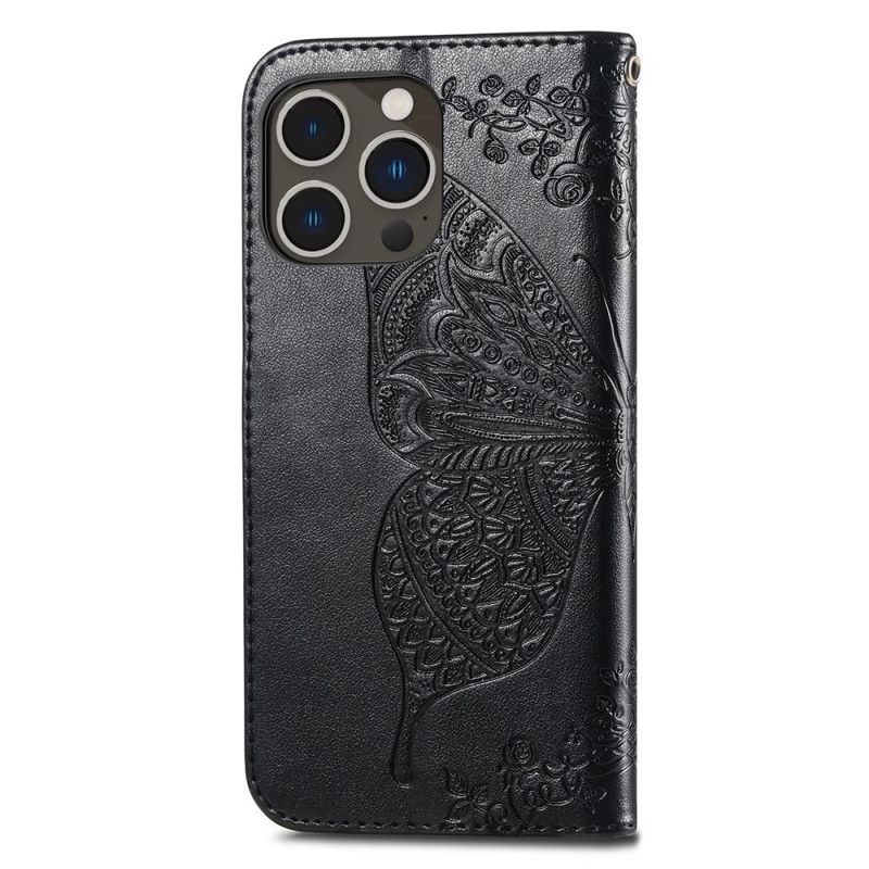 Kožené Puzdro iPhone 15 Pro Barokový Motýľ
