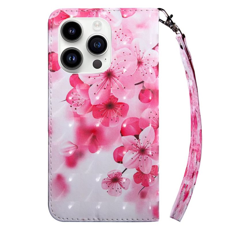 Kožené Puzdro iPhone 15 Pro Remienok Kvety