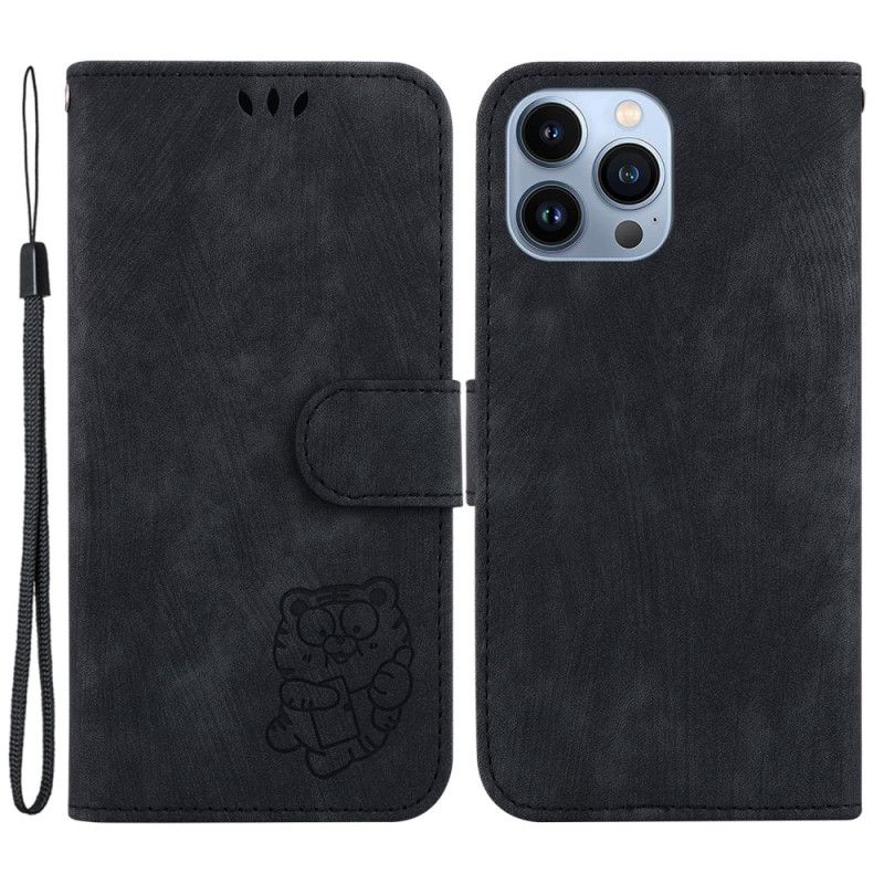 Kožené Puzdro iPhone 15 Pro Roztomilý Tiger
