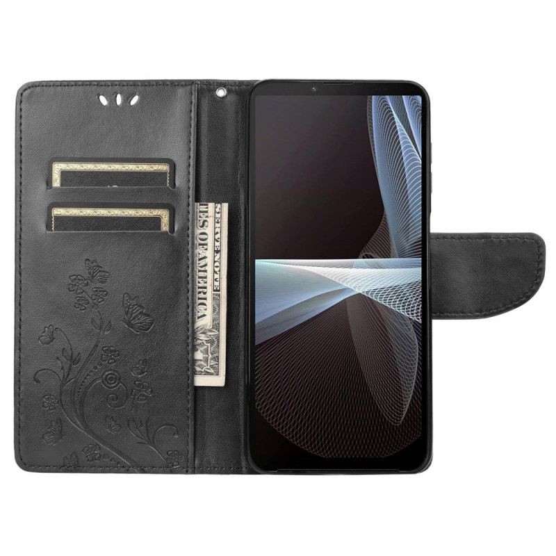 Kožené Puzdro Sony Xperia 10 IV Kvety A Motýle