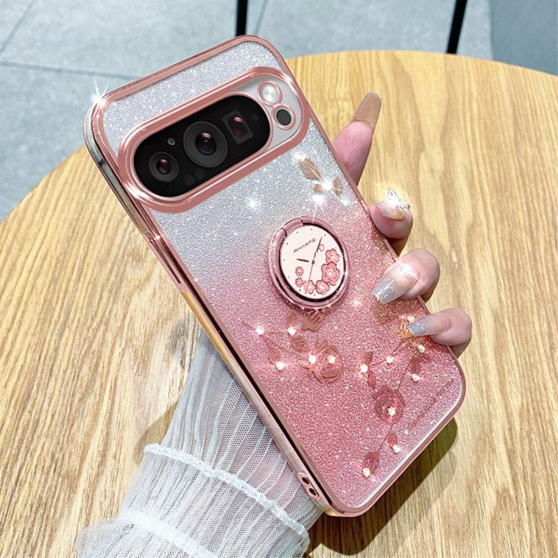 Kryt Na Google Pixel 9 Pro Kvetinový A Kamienkový Podporný Prsteň Kadem