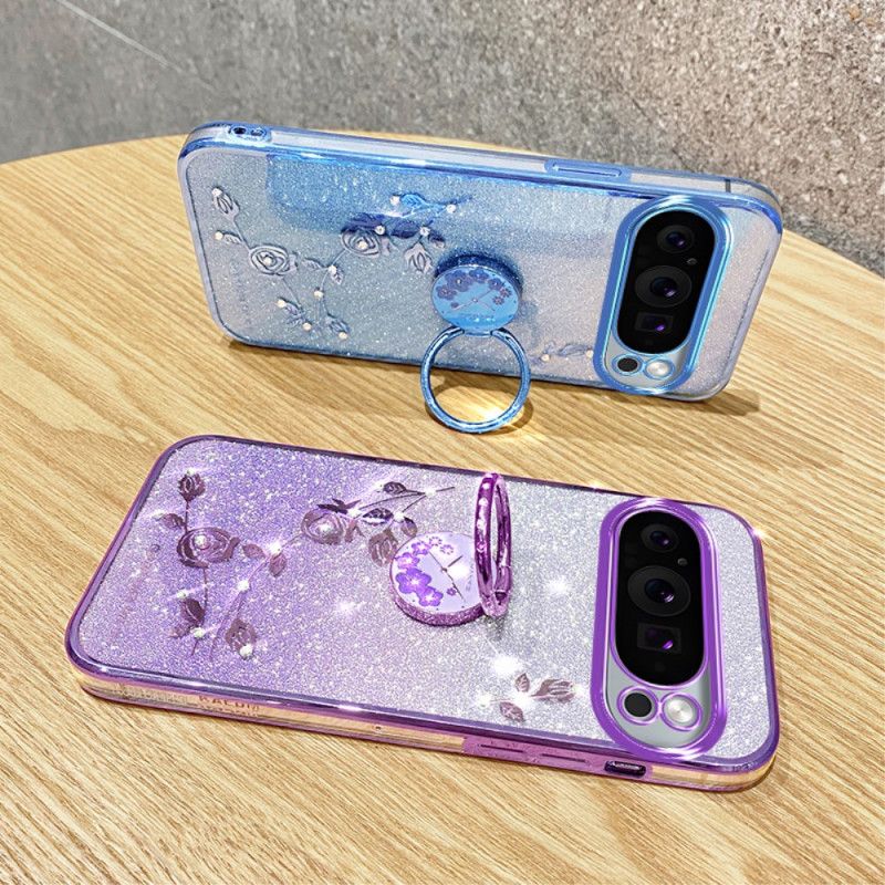 Kryt Na Google Pixel 9 Pro Kvetinový A Kamienkový Podporný Prsteň Kadem