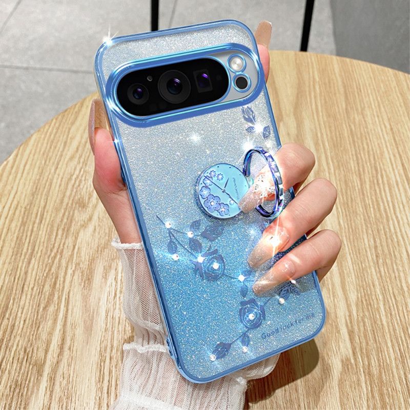 Kryt Na Google Pixel 9 Pro Kvetinový A Kamienkový Podporný Prsteň Kadem