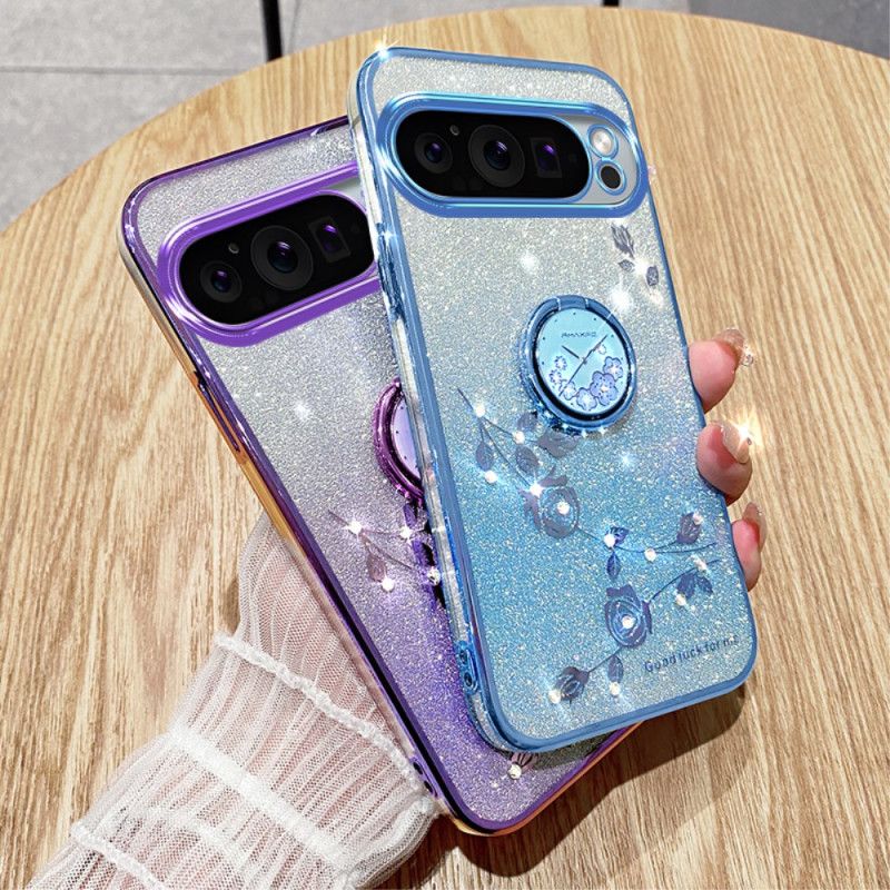 Kryt Na Google Pixel 9 Pro Kvetinový A Kamienkový Podporný Prsteň Kadem