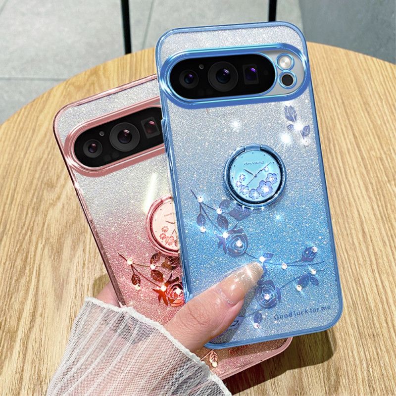 Kryt Na Google Pixel 9 Pro Kvetinový A Kamienkový Podporný Prsteň Kadem