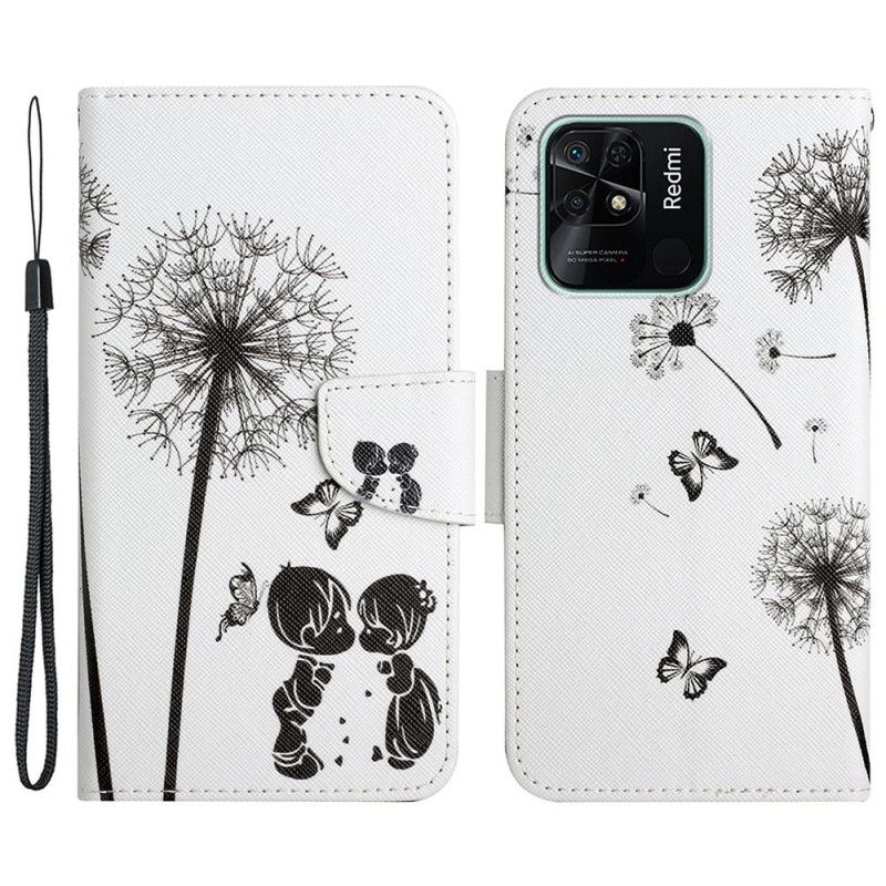 Kožené Puzdro Xiaomi Redmi 10C Lanyard Love Púpavy