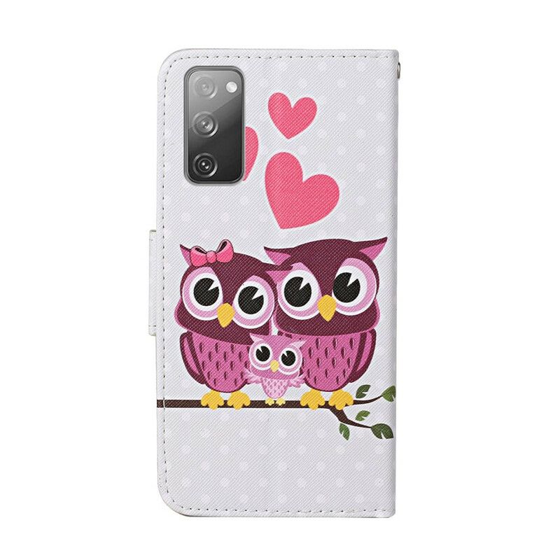Kožené Puzdro Samsung Galaxy S20 FE Sova Rodinka So Šnúrkou