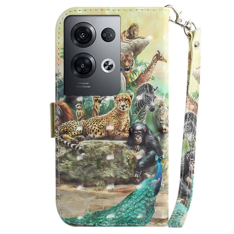 Flipové Puzdro Oppo Reno 8 Pro Safari Zvieratká So Šnúrkou