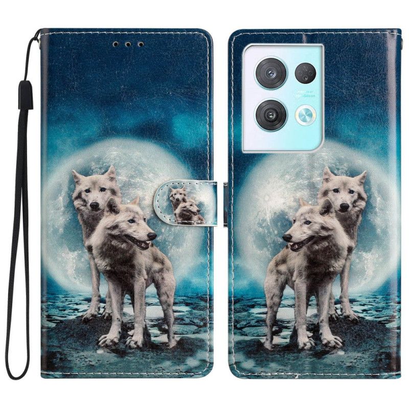 Kožené Puzdro Oppo Reno 8 Pro Lanyard Wolf