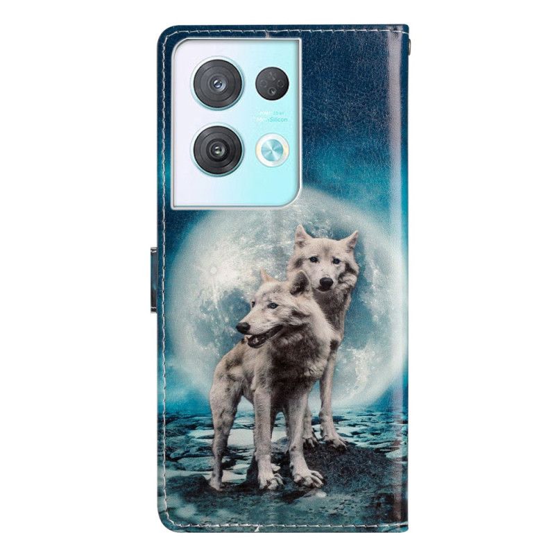 Kožené Puzdro Oppo Reno 8 Pro Lanyard Wolf