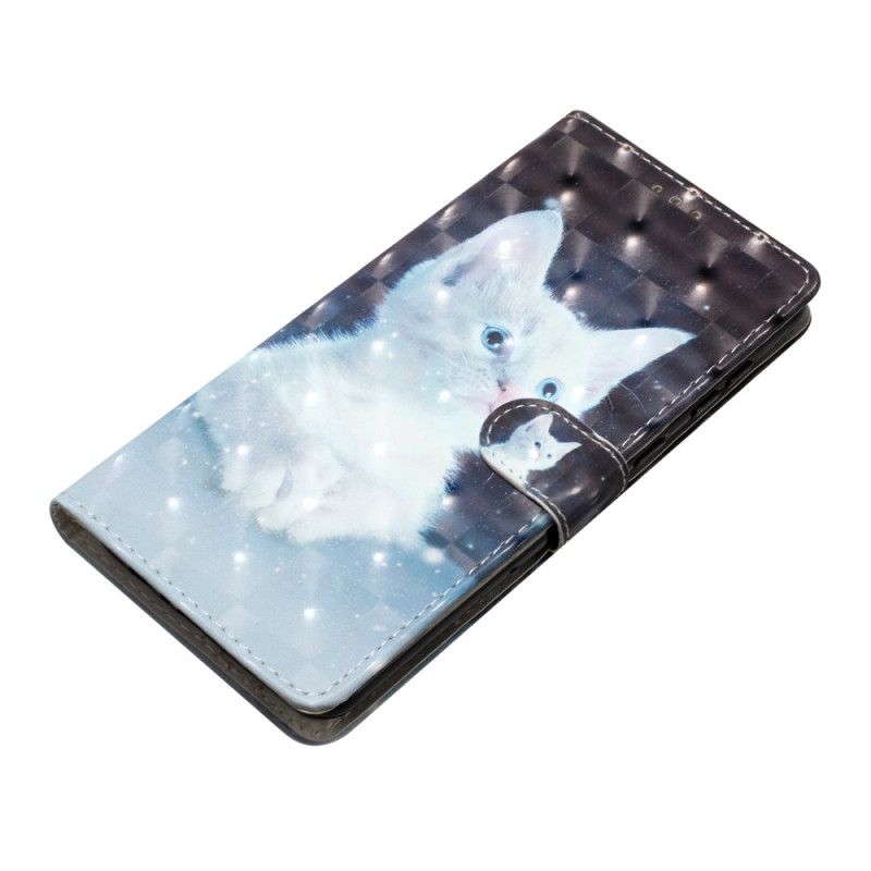 Kožené Puzdro Oppo A98 5g 3d Biela Mačka S Popruhom