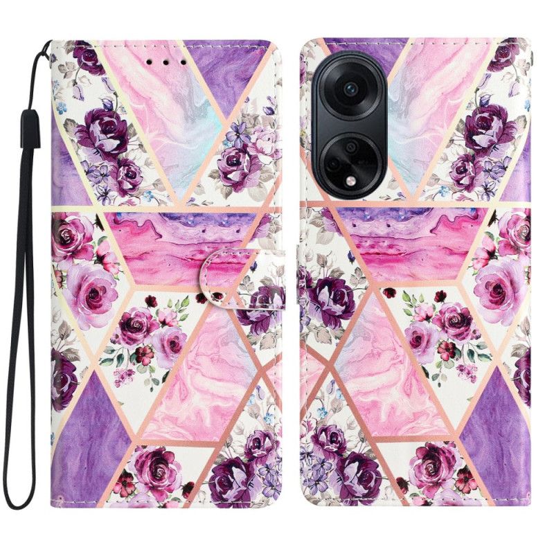 Puzdro Na Oppo A98 5g Fialové Kvety S Remienkom