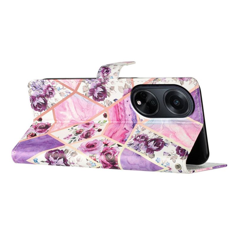 Puzdro Na Oppo A98 5g Fialové Kvety S Remienkom