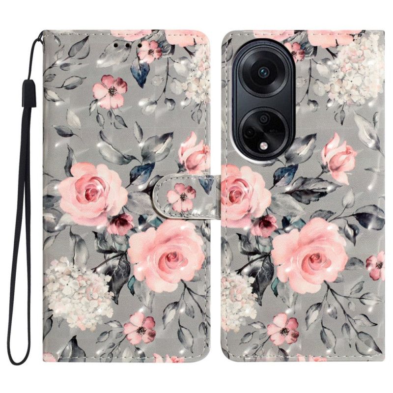 Puzdro Oppo A98 5g Ružové Kvety S Remienkom