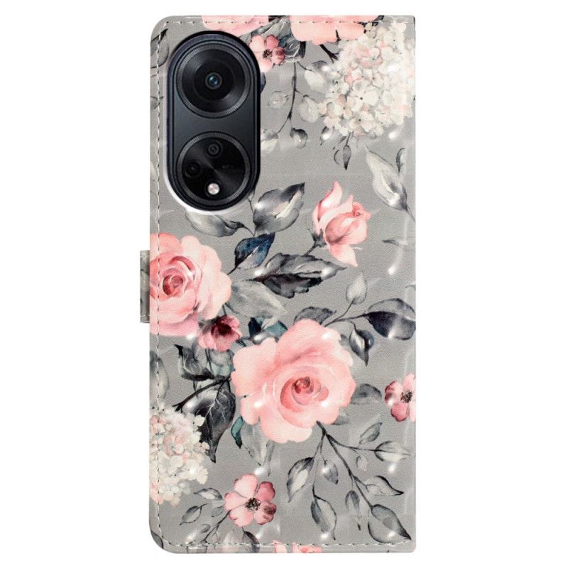Puzdro Oppo A98 5g Ružové Kvety S Remienkom