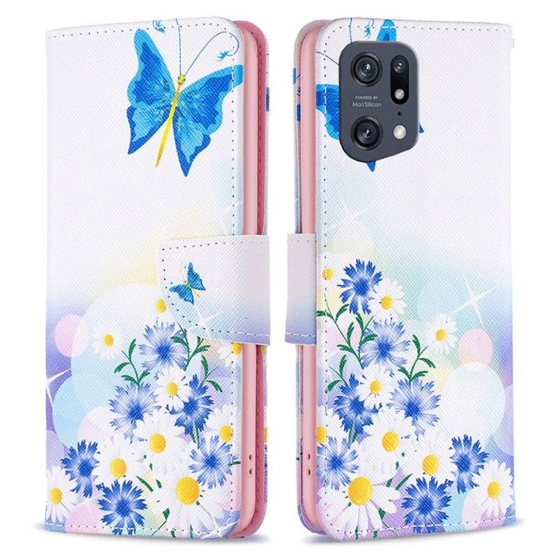 Kožené Puzdro Oppo Find X5 Pro Akvarelové Motýle