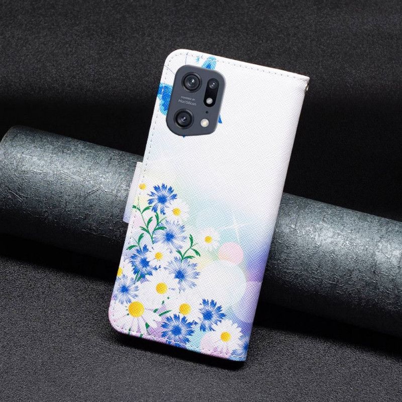 Kožené Puzdro Oppo Find X5 Pro Akvarelové Motýle