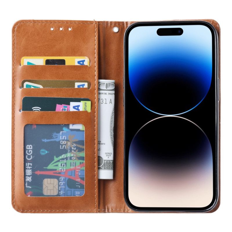 Flipové Puzdro iPhone 15 Kožené Puzdro Sada Kariet